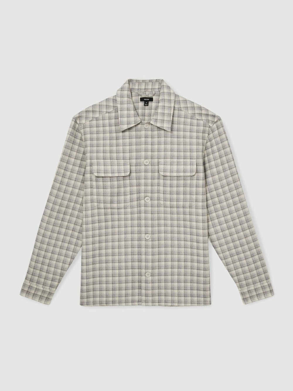 Woven Check Twin Pocket Overshirt Light Grey | Mens