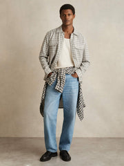 Woven Check Twin Pocket Overshirt Light Grey | Mens