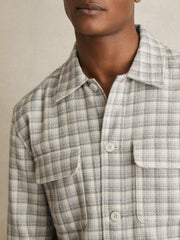 Woven Check Twin Pocket Overshirt Light Grey | Mens