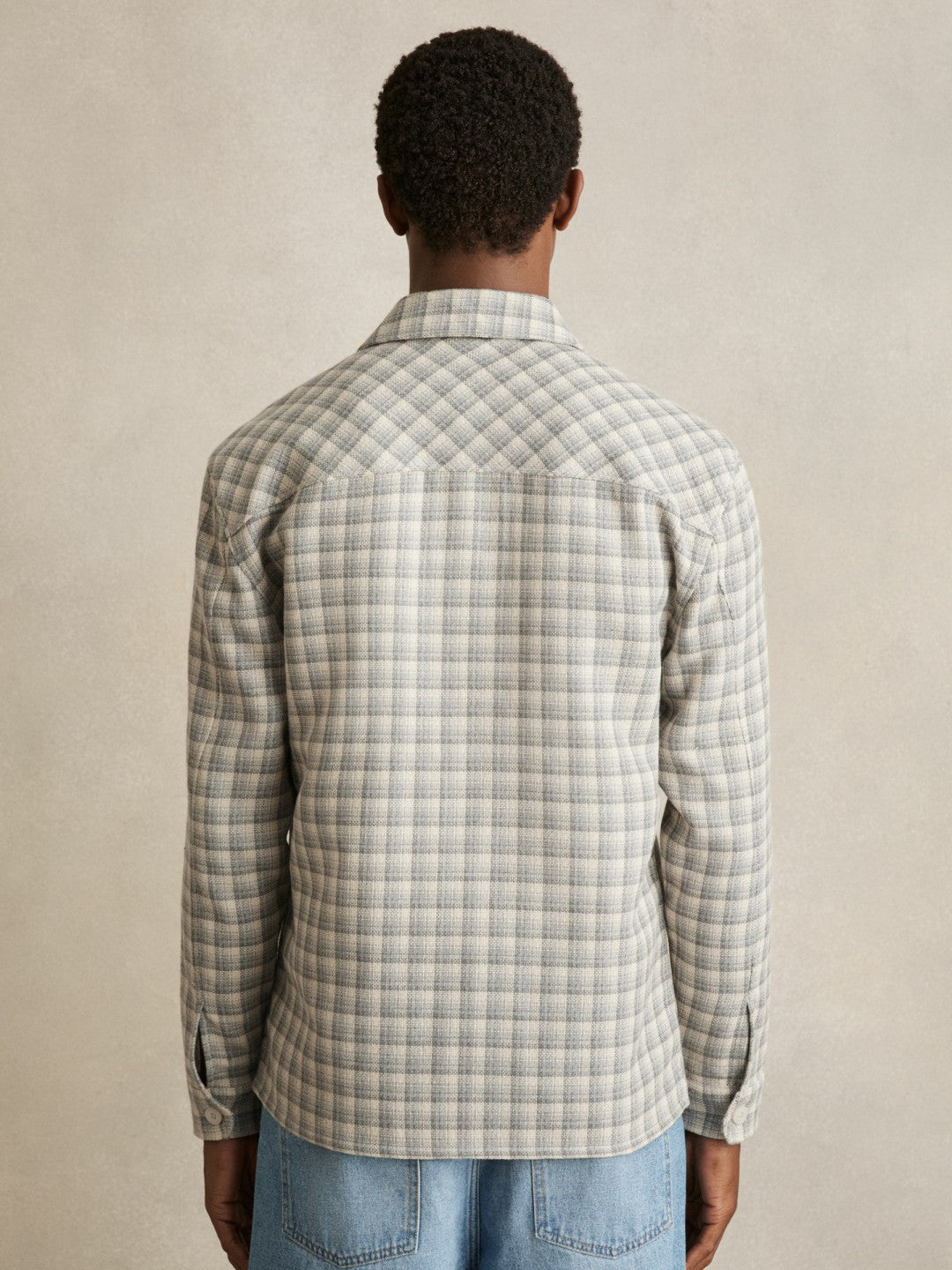 Woven Check Twin Pocket Overshirt Light Grey | Mens