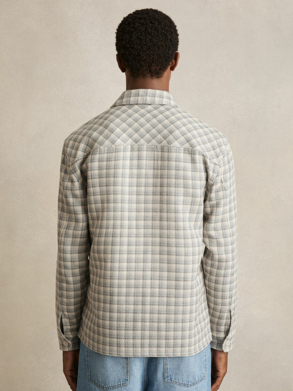 Woven Check Twin Pocket Overshirt Light Grey | Mens