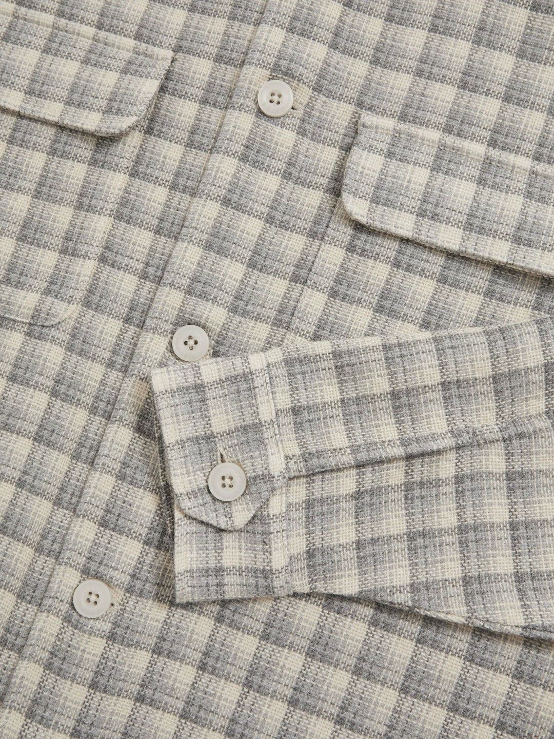 Woven Check Twin Pocket Overshirt Light Grey | Mens