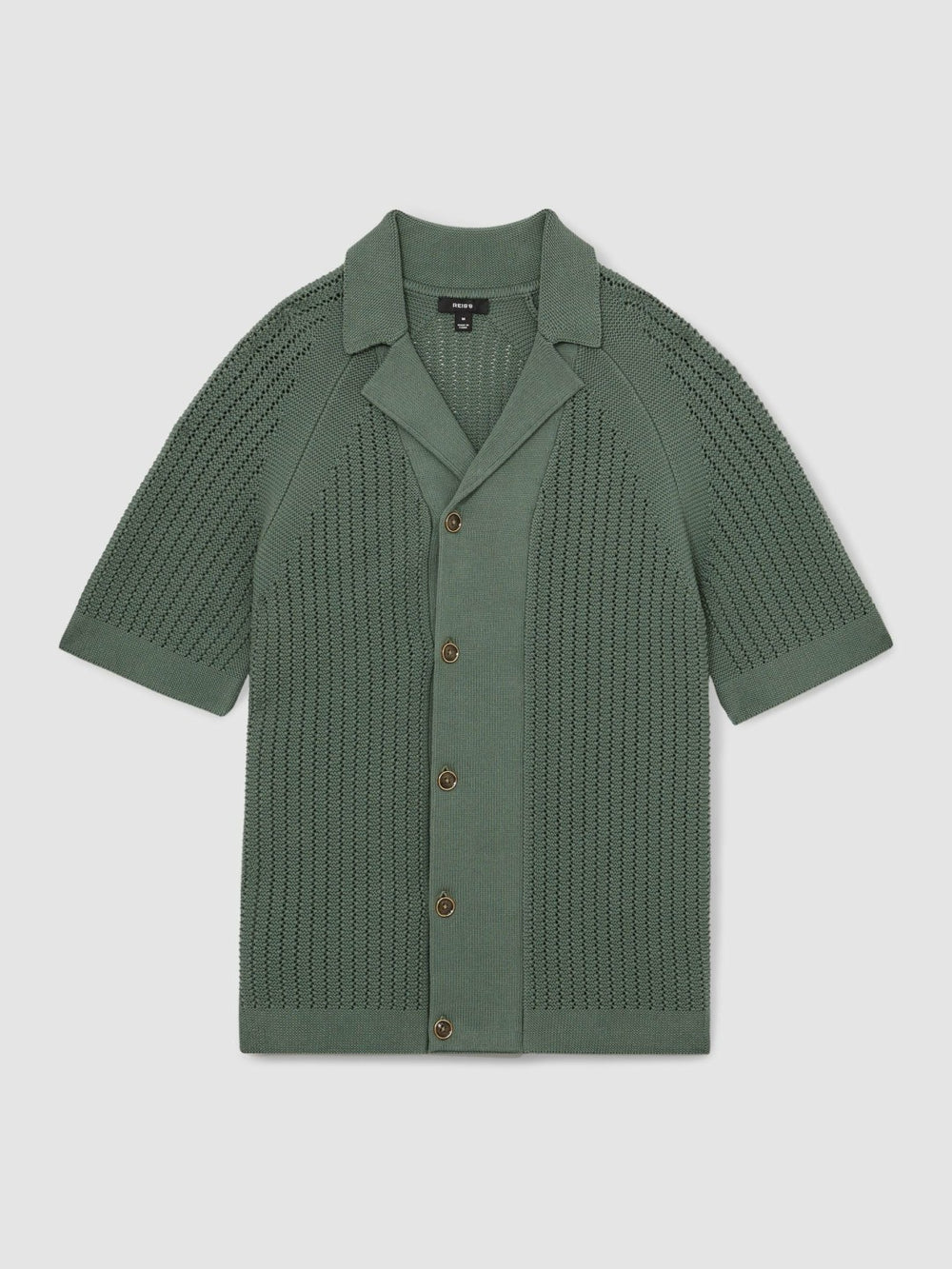 Cotton Textured-Knit Cuban-Collar Shirt Pine Green | Mens