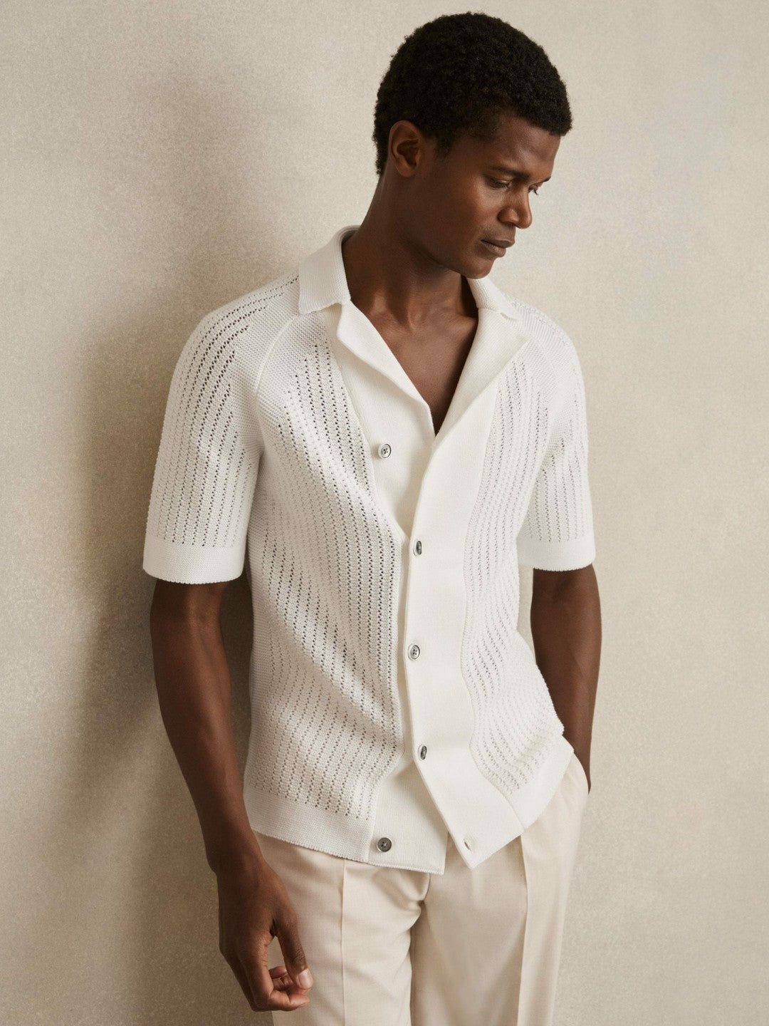 Cotton Textured-Knit Cuban-Collar Shirt White | Mens
