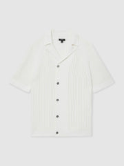 Cotton Textured-Knit Cuban-Collar Shirt White | Mens