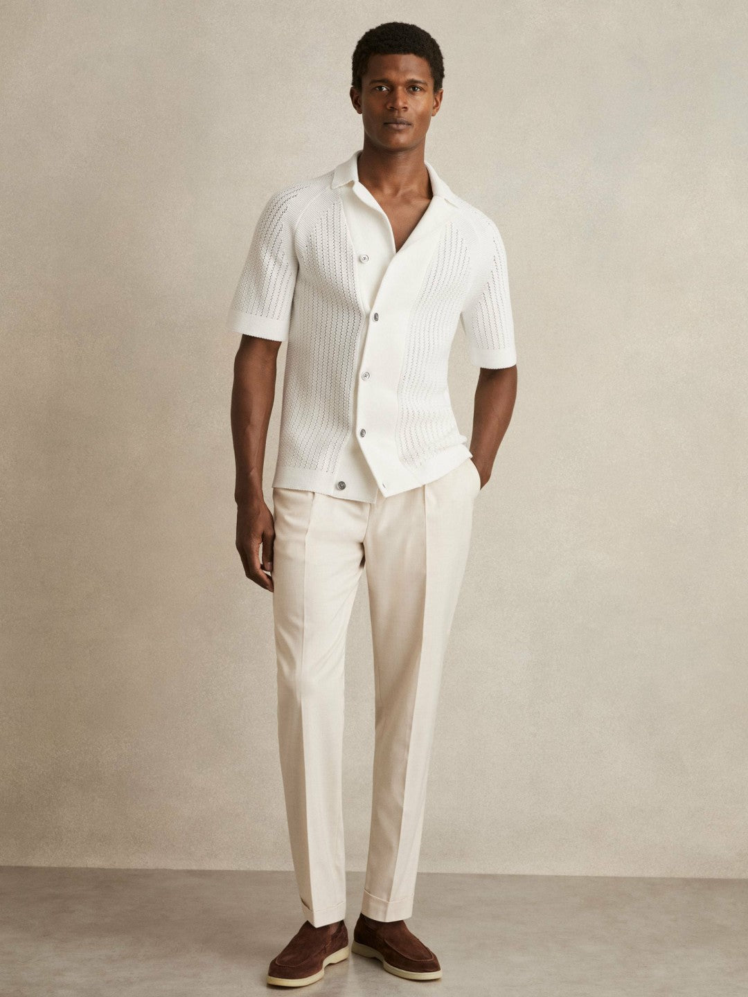Cotton Textured-Knit Cuban-Collar Shirt White | Mens