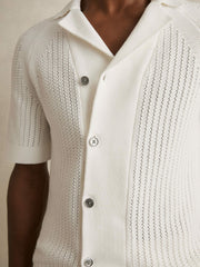 Cotton Textured-Knit Cuban-Collar Shirt White | Mens