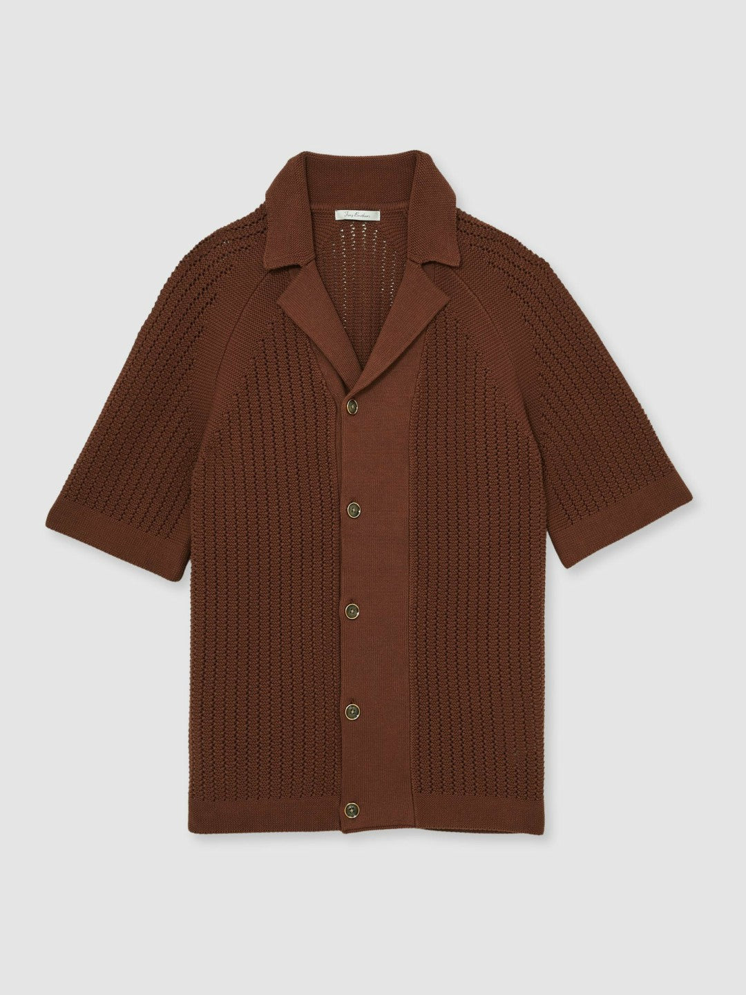 Cotton Textured-Knit Cuban-Collar Shirt Tobacco Brown | Mens