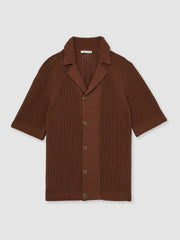 Cotton Textured-Knit Cuban-Collar Shirt Tobacco Brown | Mens