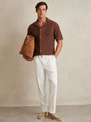 Cotton Textured-Knit Cuban-Collar Shirt Tobacco Brown | Mens