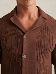 Cotton Textured-Knit Cuban-Collar Shirt Tobacco Brown | Mens