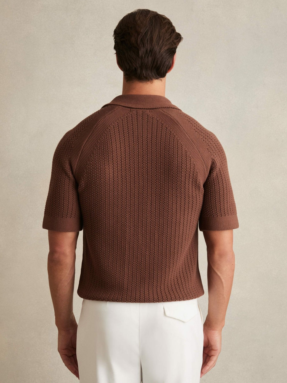 Cotton Textured-Knit Cuban-Collar Shirt Tobacco Brown | Mens