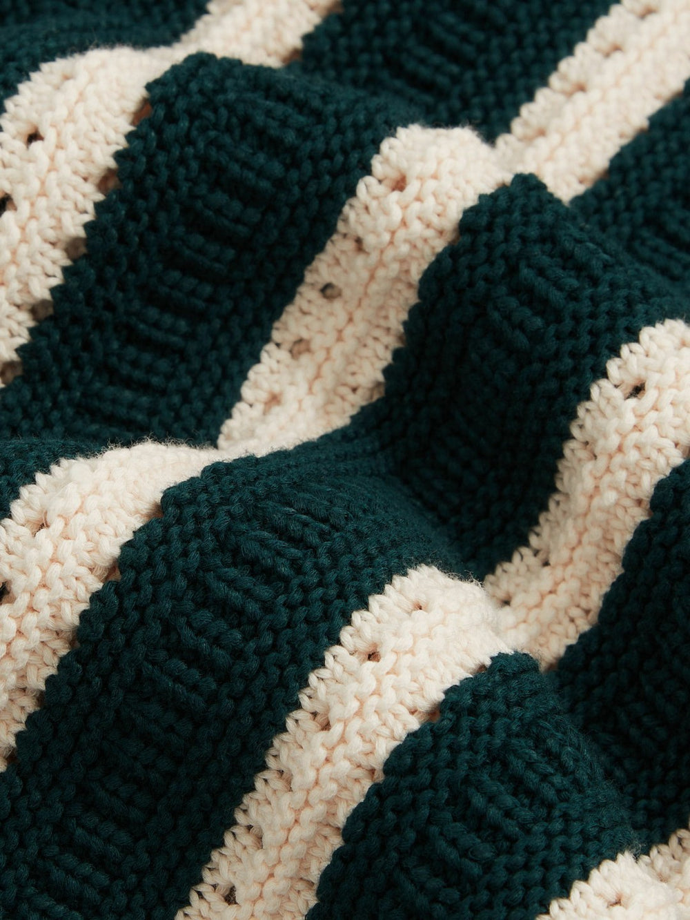 Cotton Blend Stripe Knit Polo Shirt Dark Teal Green/Ecru | Mens