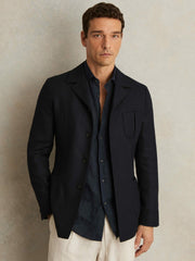 Wool-Blend Single-Breasted Blazer Slim-Fit Navy | Mens