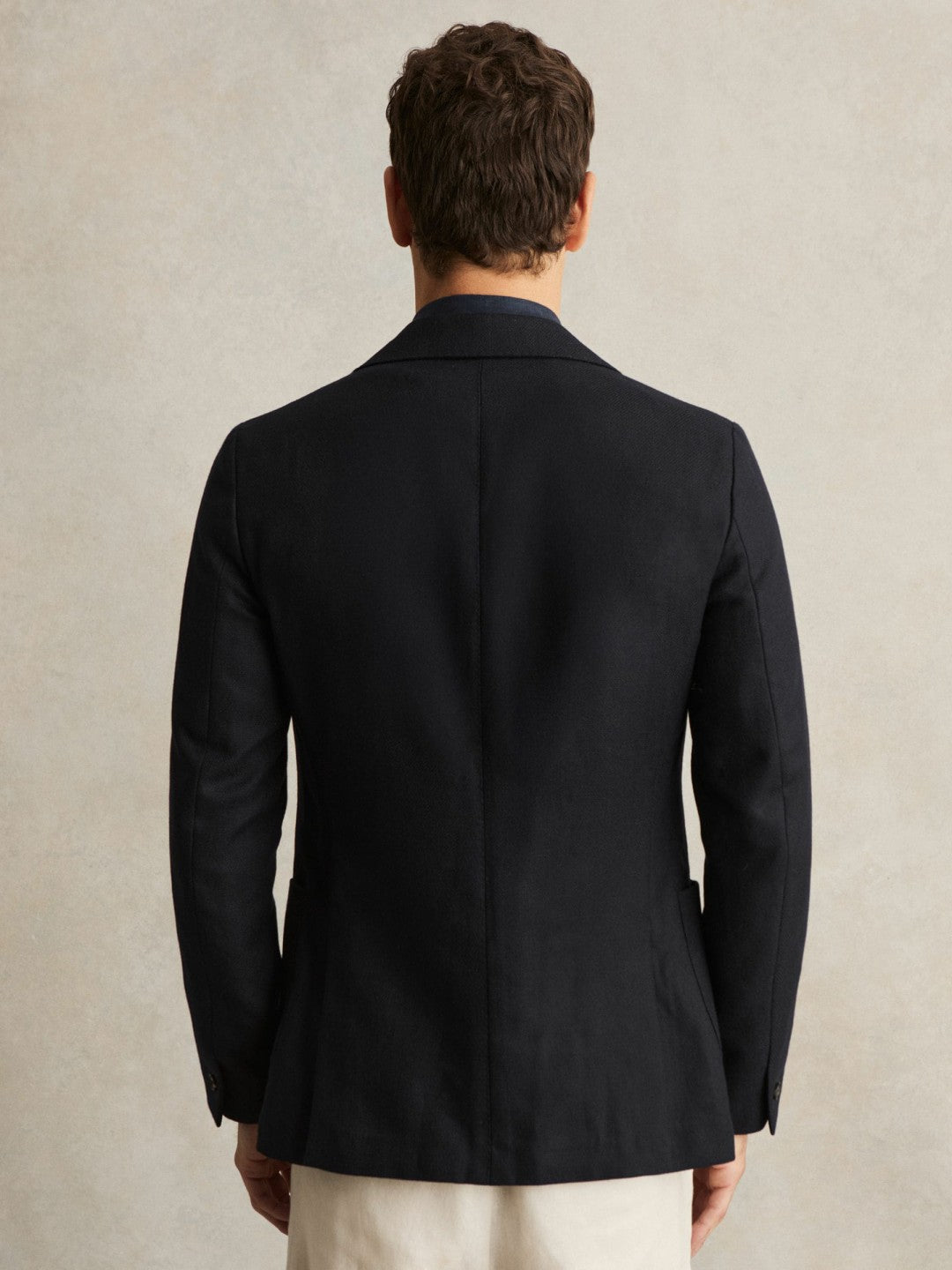 Wool-Blend Single-Breasted Blazer Slim-Fit Navy | Mens