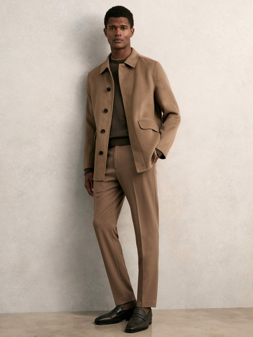 Wool Blend Double Face Button Jacket Brown | Mens