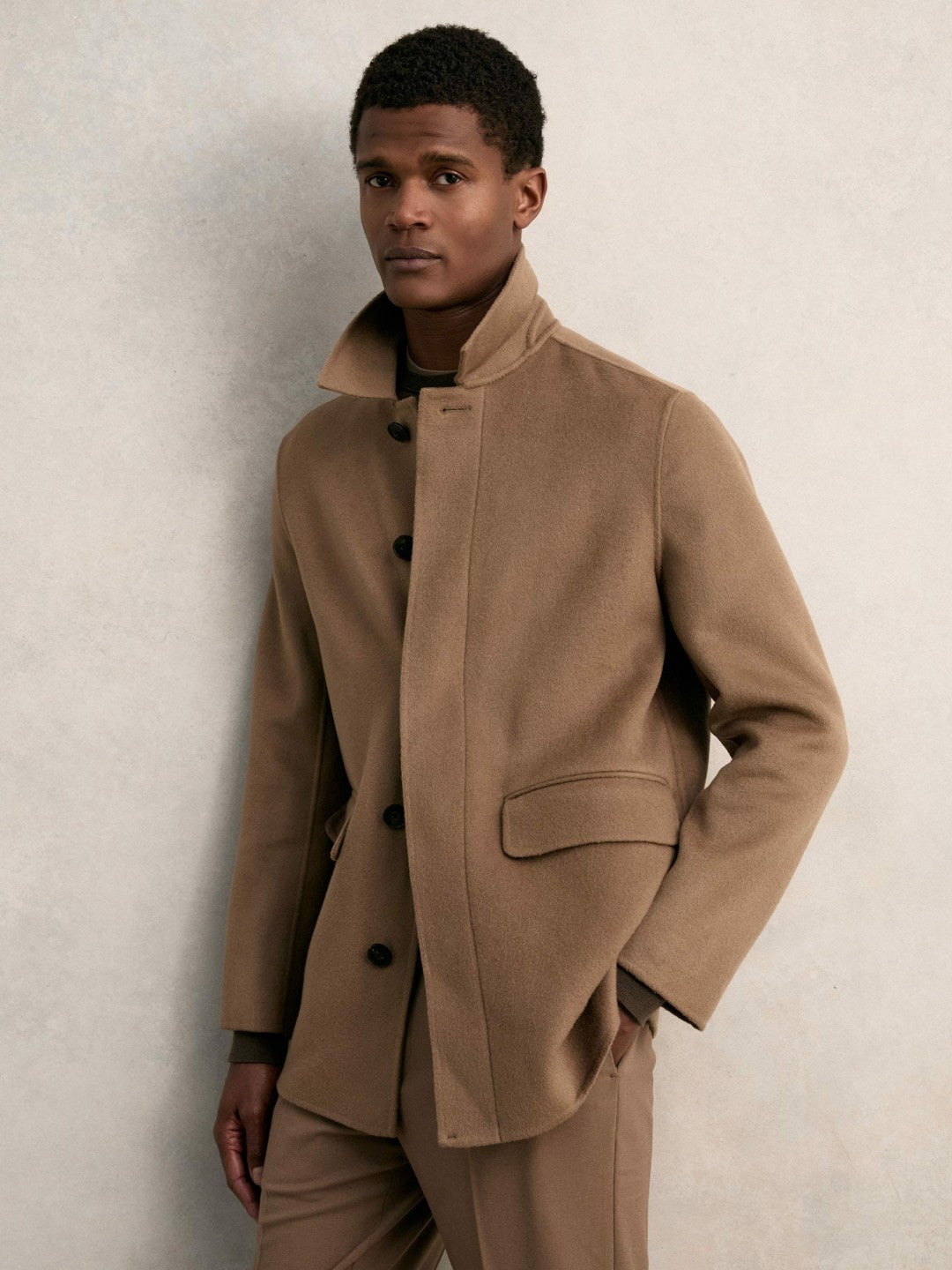 Wool Blend Double Face Button Jacket Brown | Mens