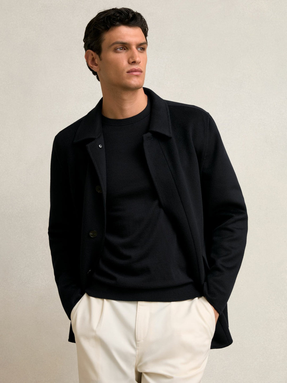 Wool Blend Double Face Button Jacket Navy | Mens