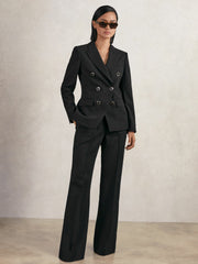 Petite Wool-Blend Double-Breasted Blazer Black | Womens