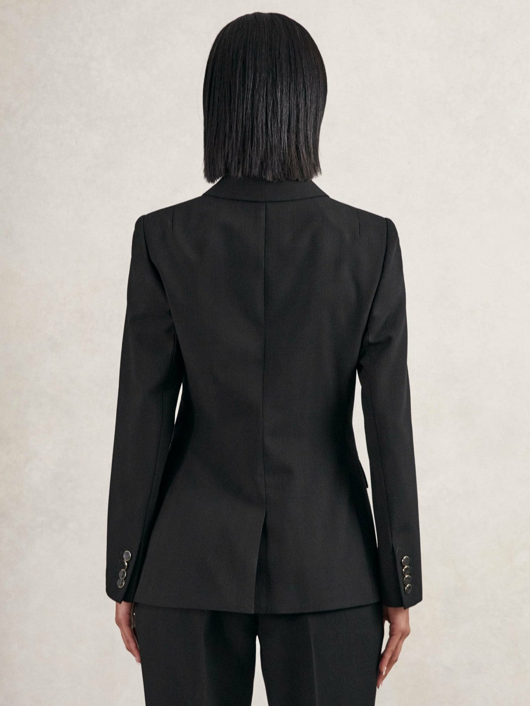 Petite Wool-Blend Double-Breasted Blazer Black | Womens