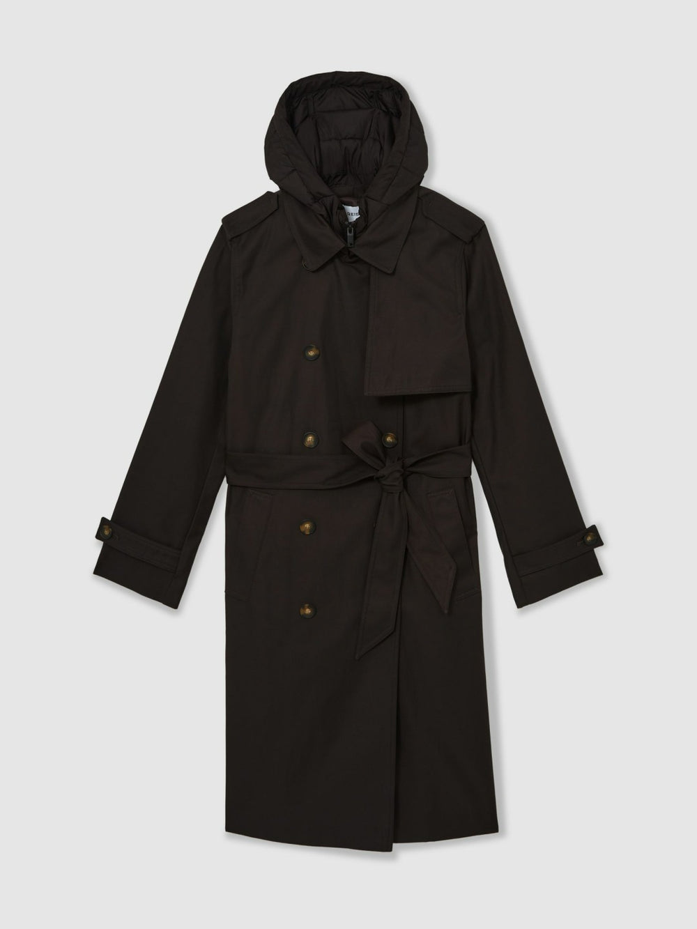 Petite Hooded Insert Trench Coat Chocolate Brown | Womens
