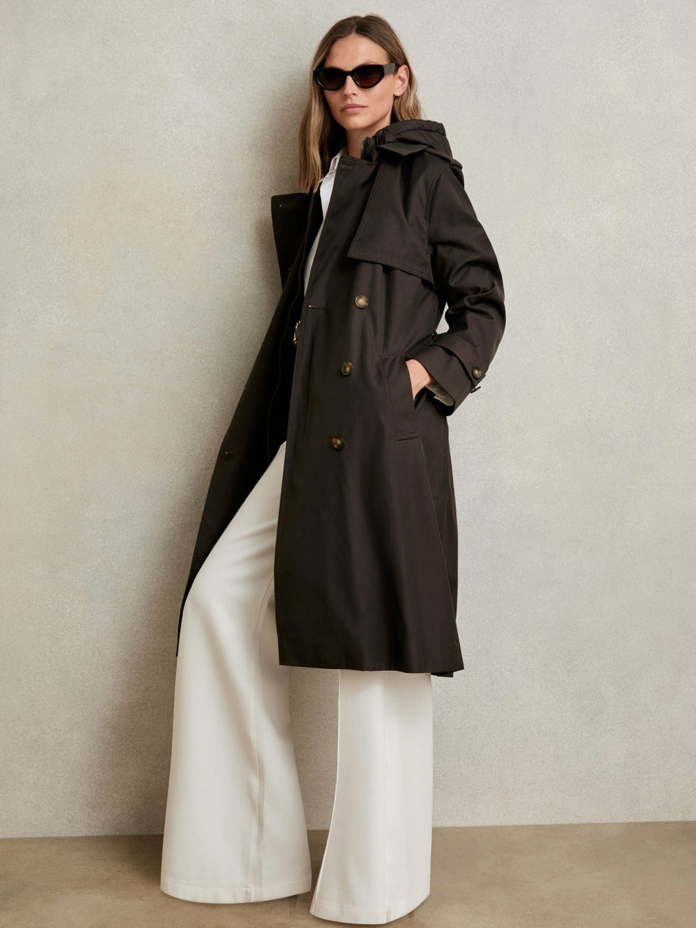 Petite Hooded Insert Trench Coat Chocolate Brown | Womens