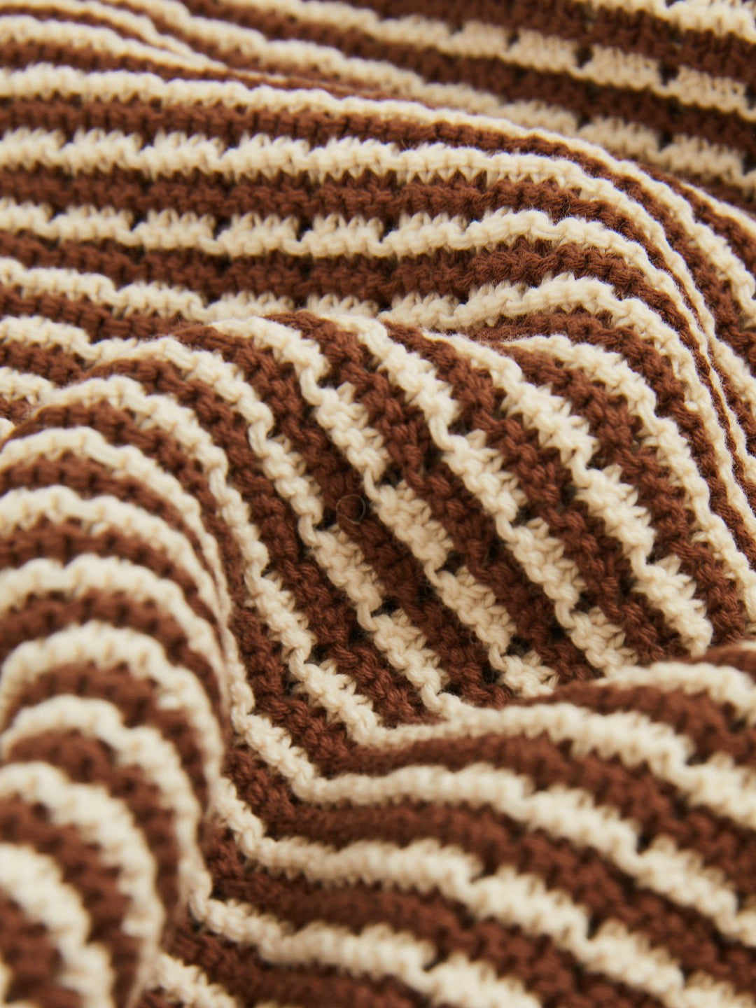 Cotton Textured Knit Stripe Polo Shirt Tobacco Brown/ Off White | Mens
