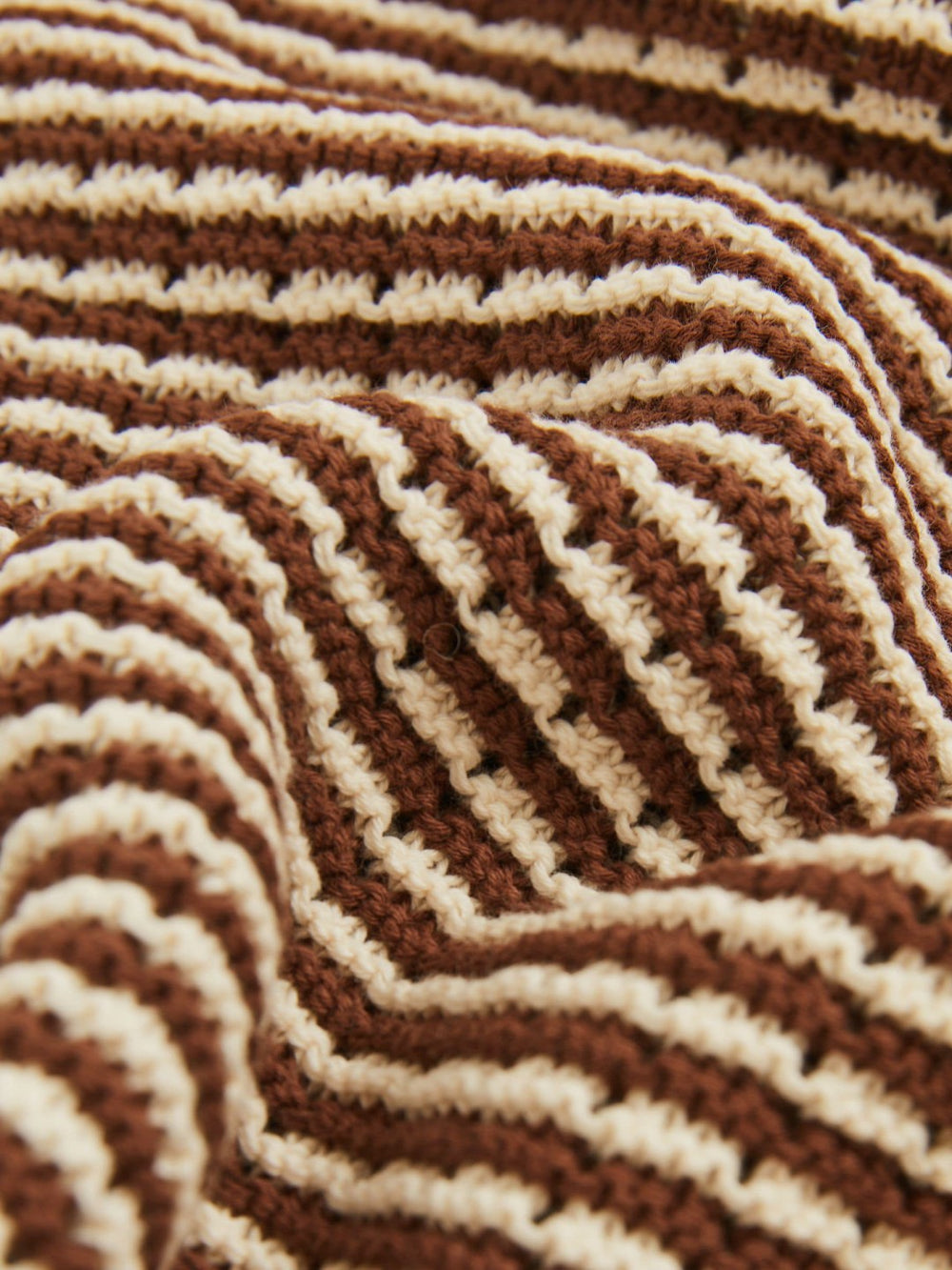 Cotton Textured Knit Stripe Polo Shirt Tobacco Brown/ Off White | Mens