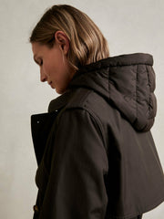 Hooded Insert Trench Coat Chocolate Brown | Womens