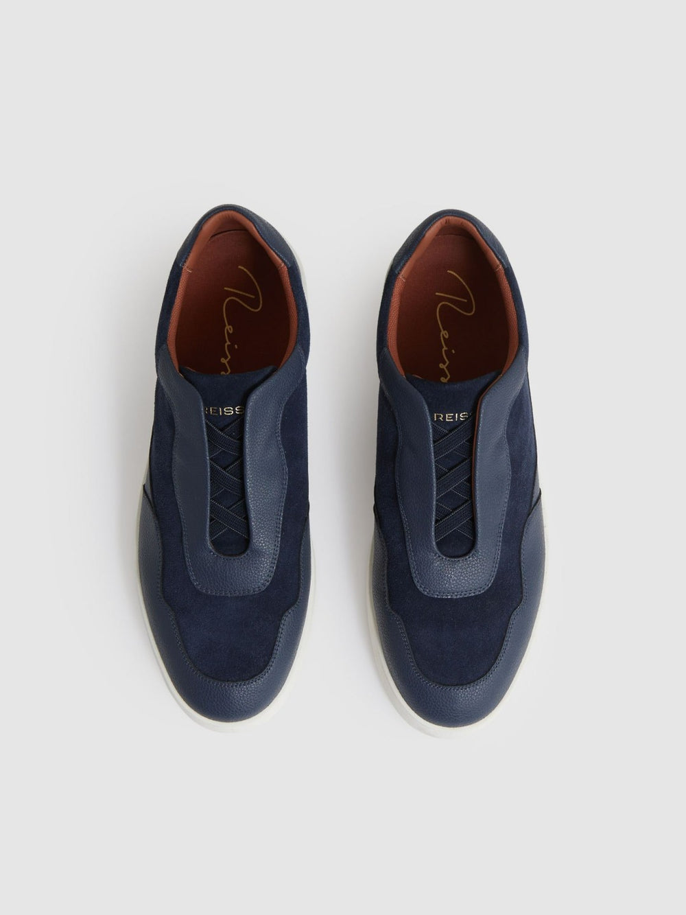 Leather Elasticated-Lace Trainers Navy Blue | Mens