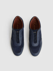 Leather Elasticated-Lace Trainers Navy Blue | Mens