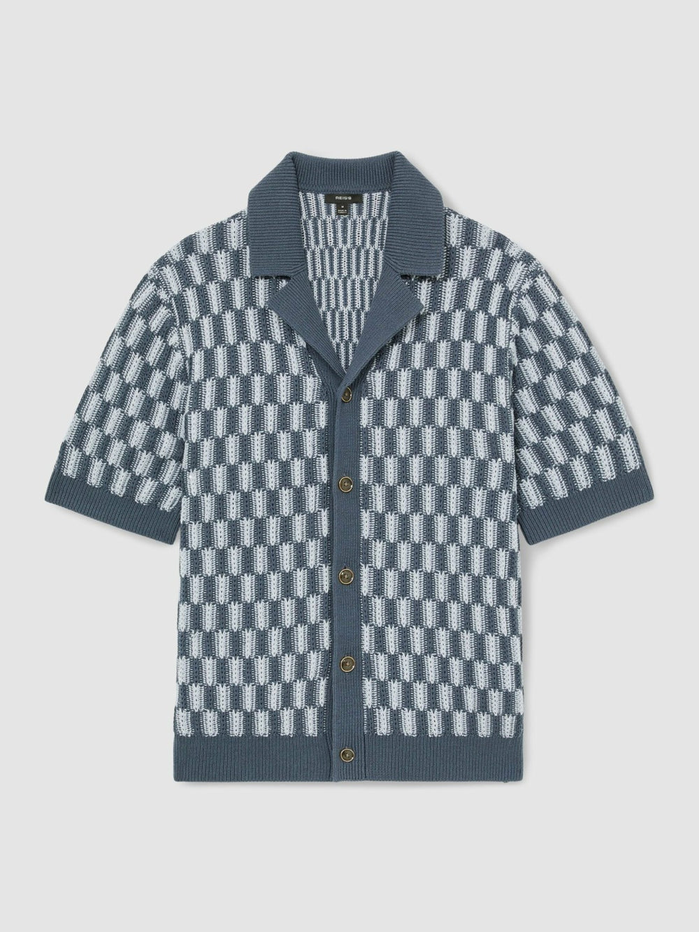 Cotton Checkerboard-Knit Shirt Airforce Blue/Soft Blue | Mens