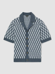 Cotton Checkerboard-Knit Shirt Airforce Blue/Soft Blue | Mens