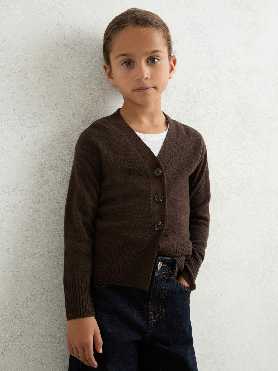 4-9 yrs Wool-Blend Fitted Cardigan With Cashmere Brown | Children