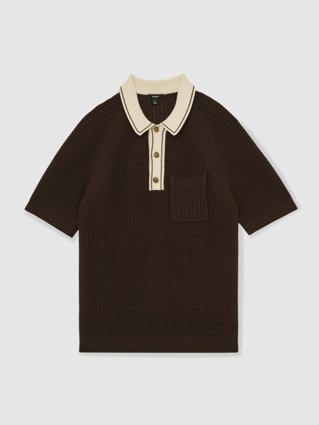 Cotton Textured Knit Contrast Polo Shirt Dark Brown/Stone | Mens