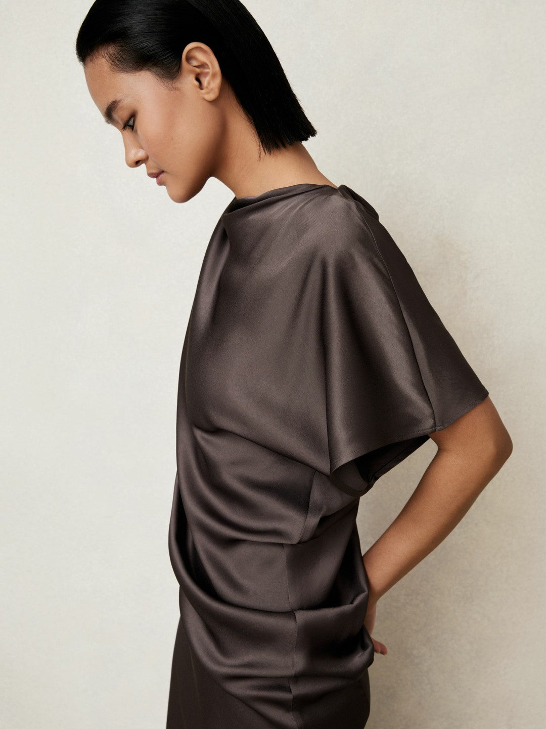 Satin Asymmetric Draped Midi Dress Mauve | Womens