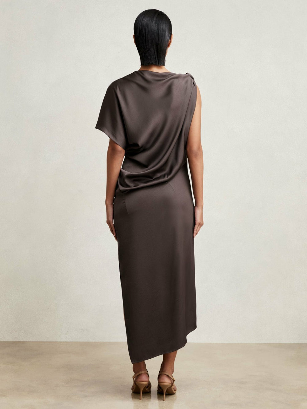 Satin Asymmetric Draped Midi Dress Mauve | Womens