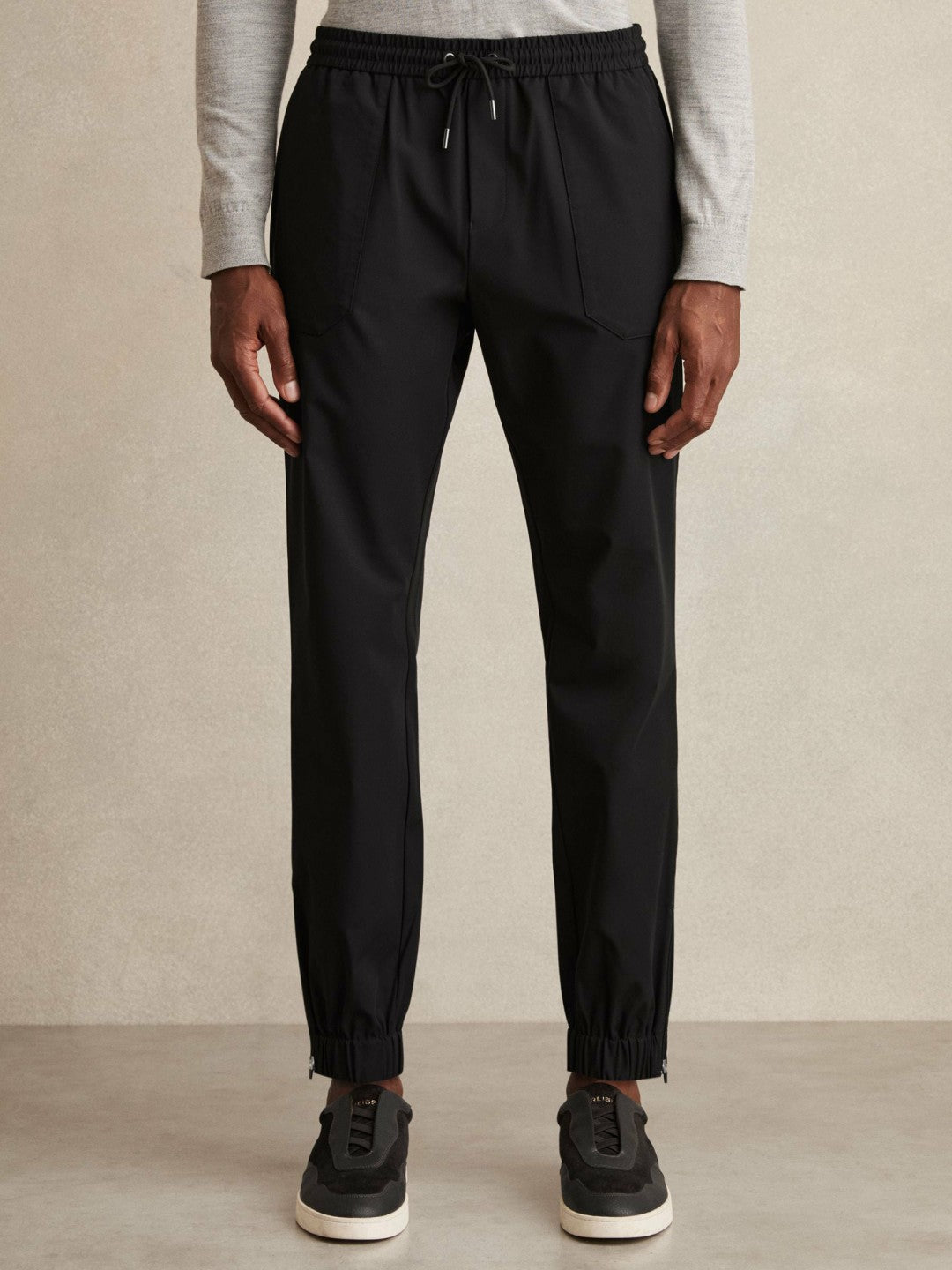 Drawstring Technical Cuffed Trousers Black | Mens