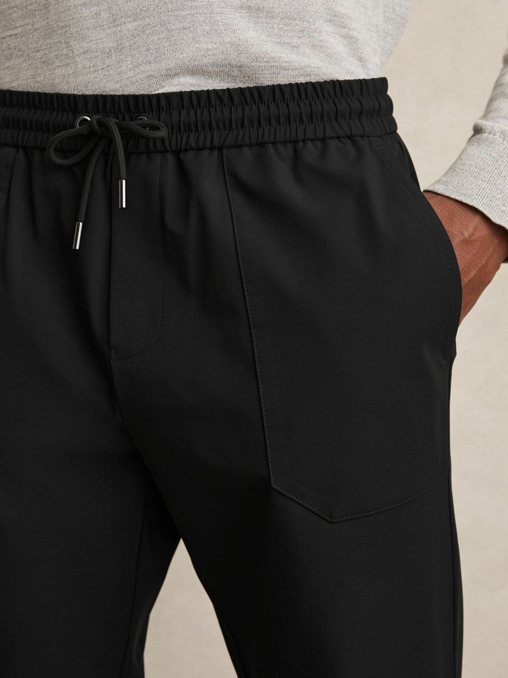 Drawstring Technical Cuffed Trousers Black | Mens