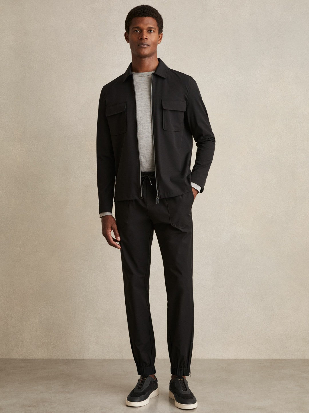 Drawstring Technical Cuffed Trousers Black | Mens