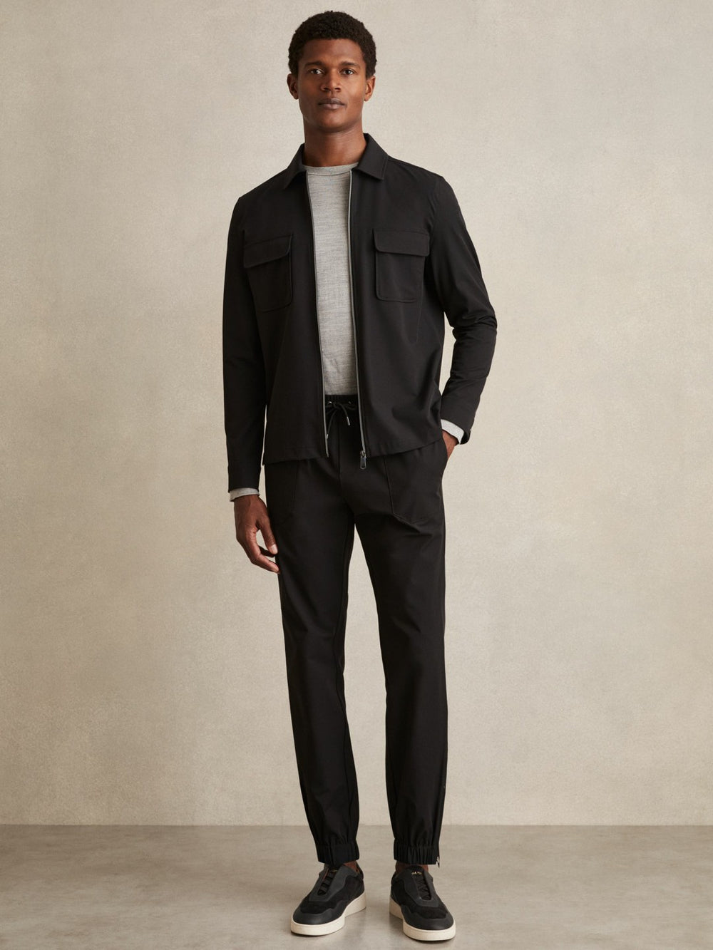 Drawstring Technical Cuffed Trousers Black | Mens