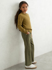 13-14 yrs Wool-Blend Open-Stitch Jumper with Cashmere Khaki Green | Children
