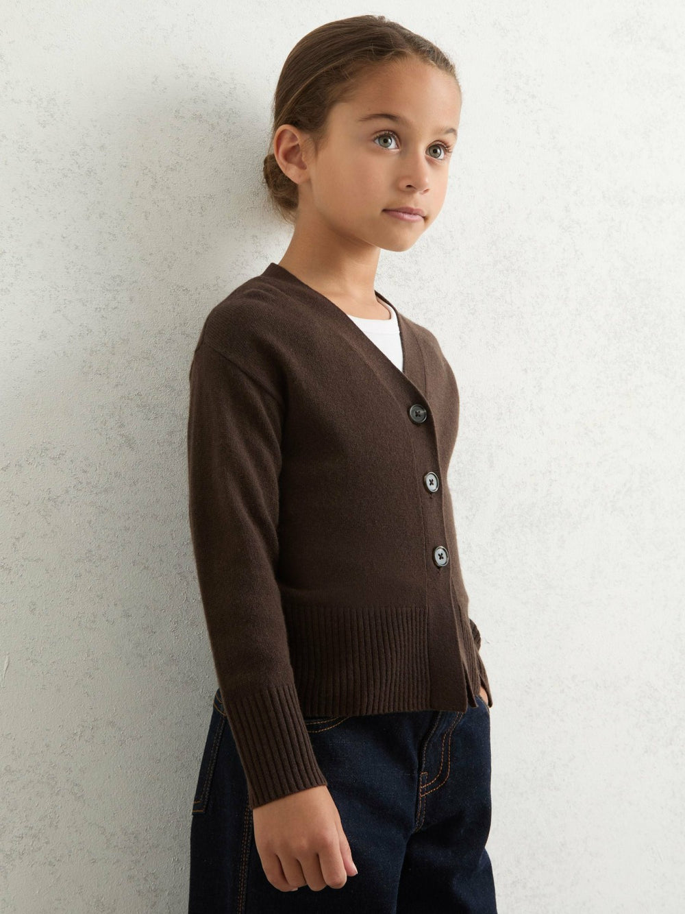 9-13 yrs Wool-Blend Fitted Cardigan With Cashmere Brown | Children