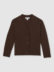 9-13 yrs Wool-Blend Fitted Cardigan With Cashmere Brown | Children