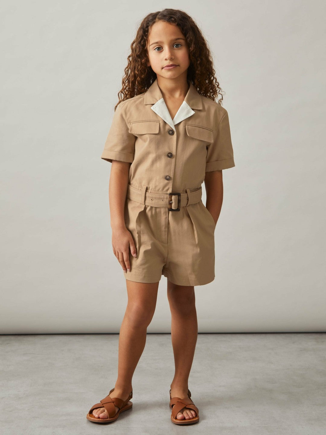 3-9 yrs Cotton-Lyocell Utility Playsuit Camel | Children