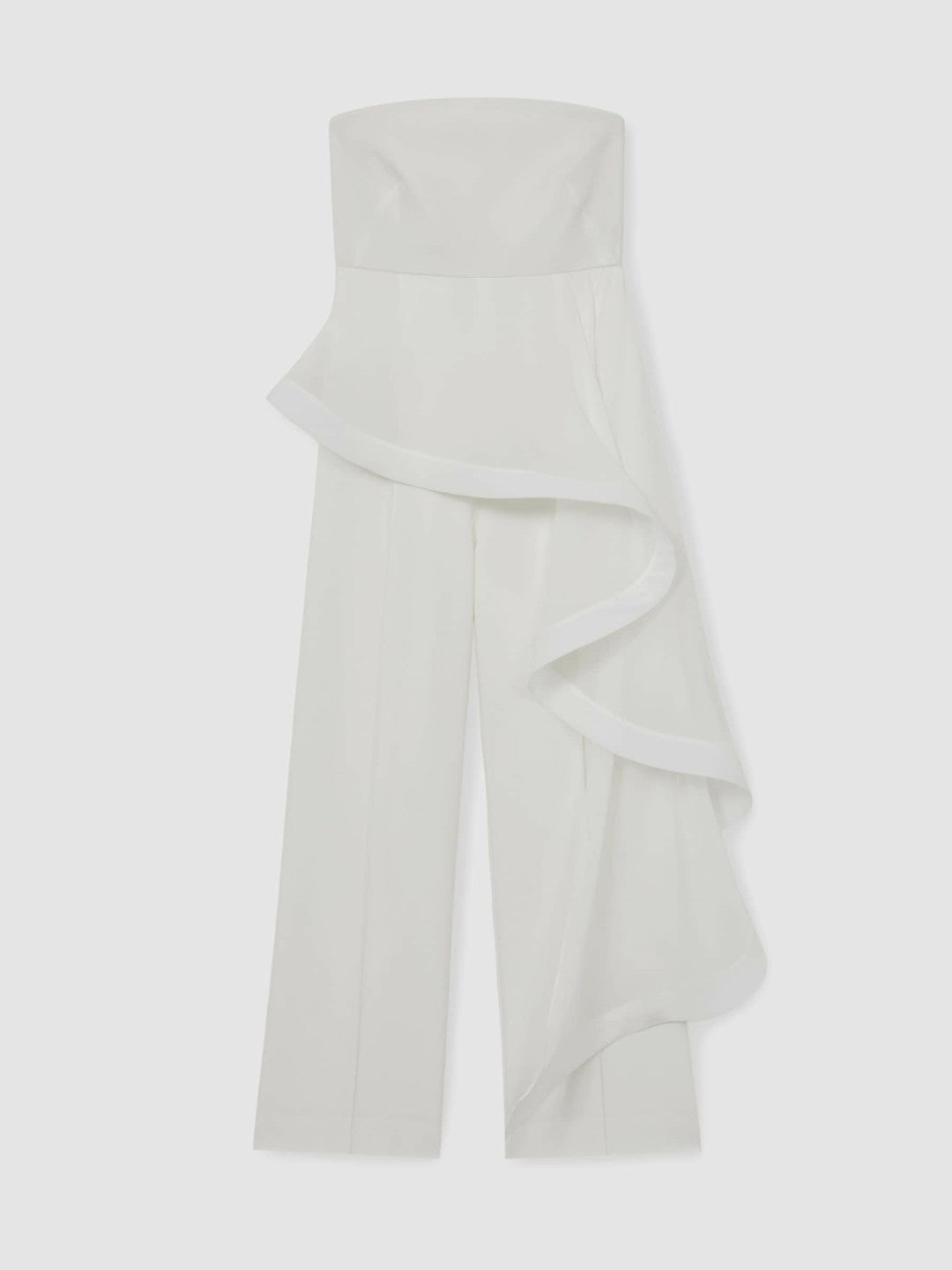 Silk Ruffle Bandeau Wide-Leg Jumpsuit Ivory | Womens