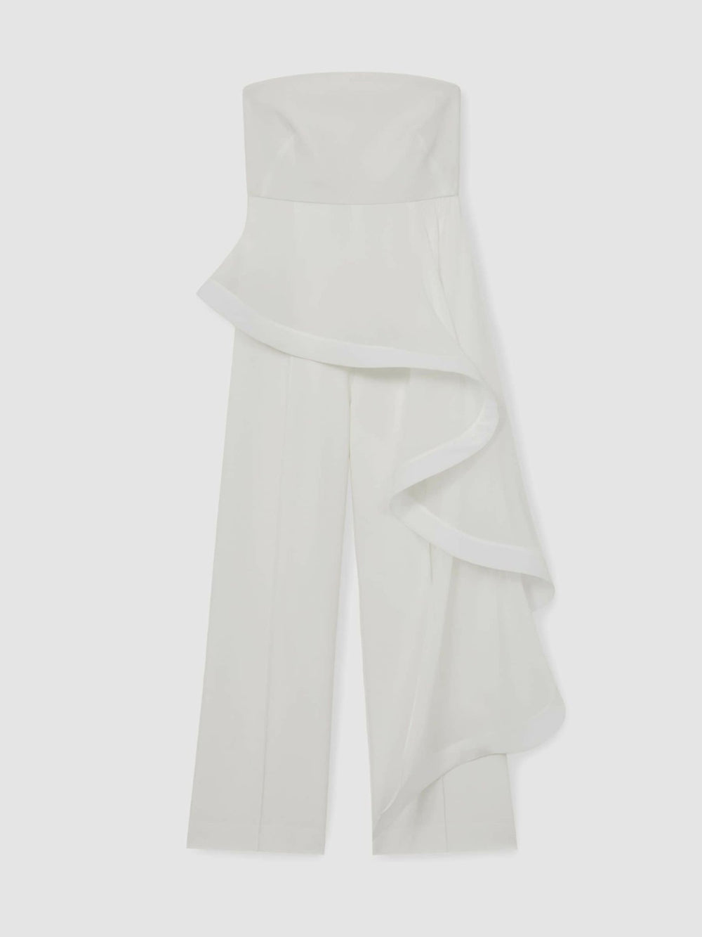 Silk Ruffle Bandeau Wide-Leg Jumpsuit Ivory | Womens