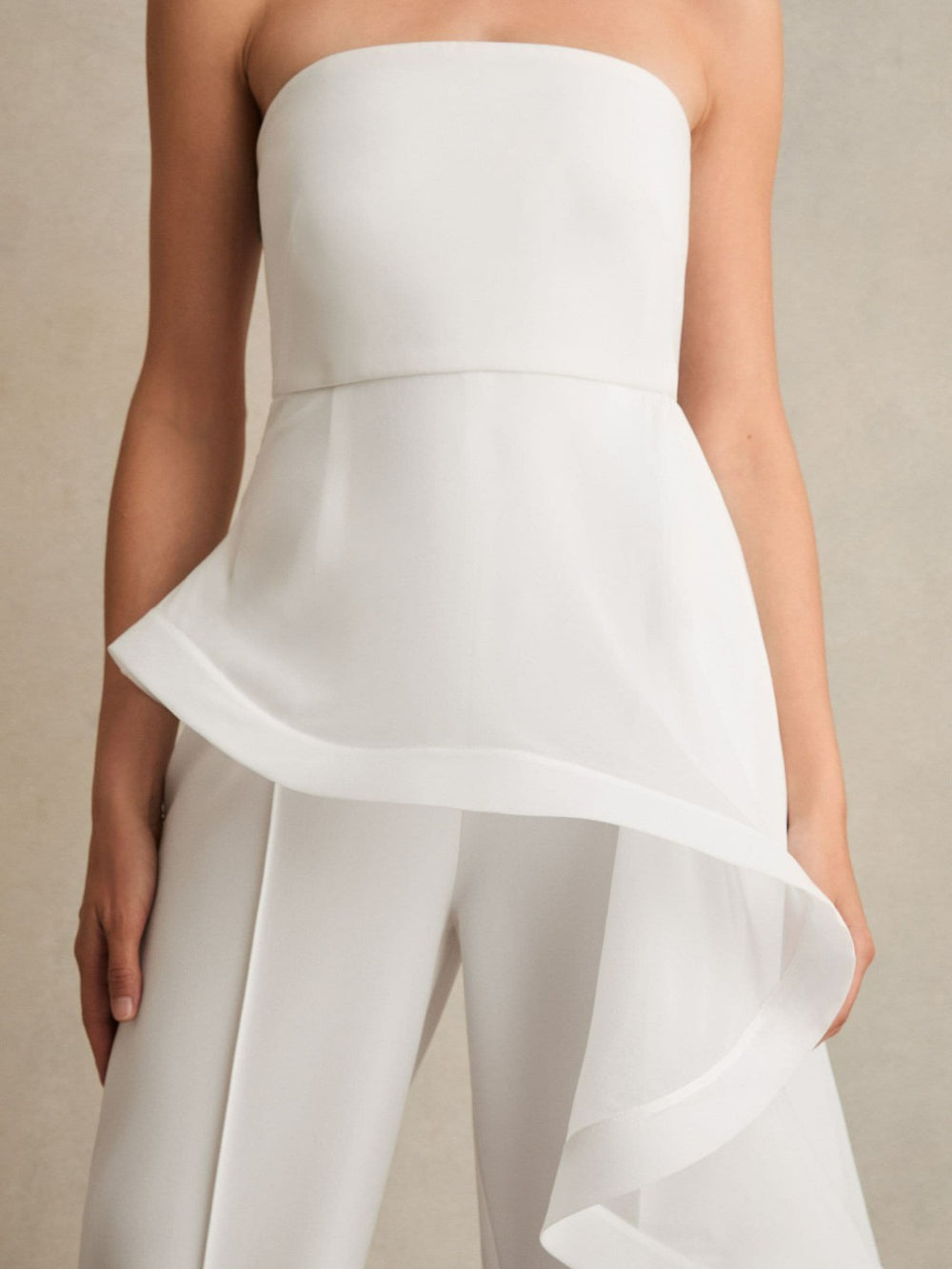 Silk Ruffle Bandeau Wide-Leg Jumpsuit Ivory | Womens