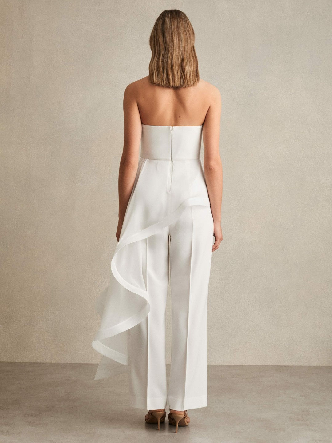 Silk Ruffle Bandeau Wide-Leg Jumpsuit Ivory | Womens