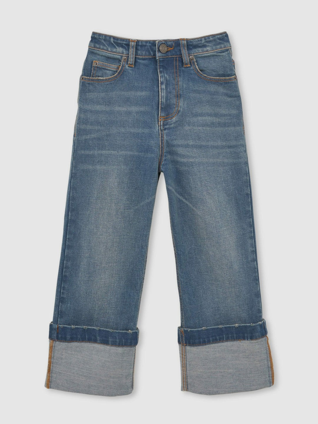 9-13 yrs Straight-Leg Turn-Up Jeans Blue | Children